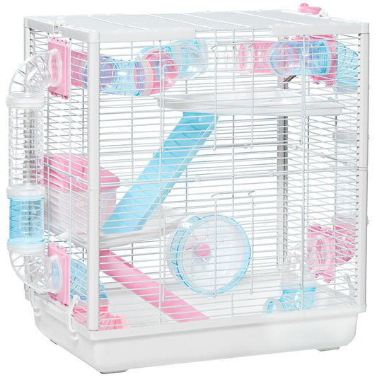PawHut Hamster cage with tunnel tube, detachable base, ramps, exercise wheel