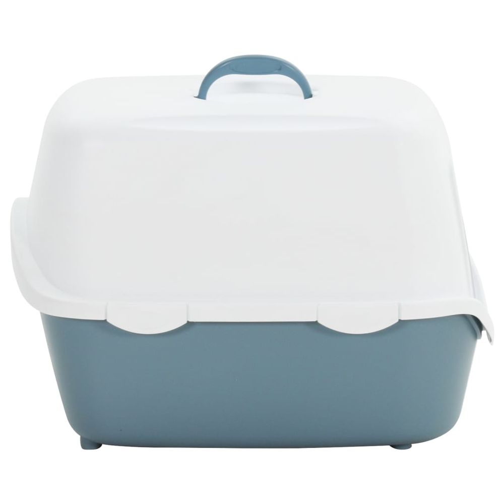 Cat litter tray with cover white and blue