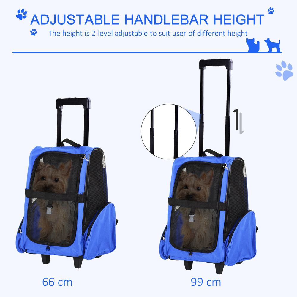 2-in-1 Pet travel backpack bag or trolley for cat puppy dog carrier with trolley and telescopic handle and wheels