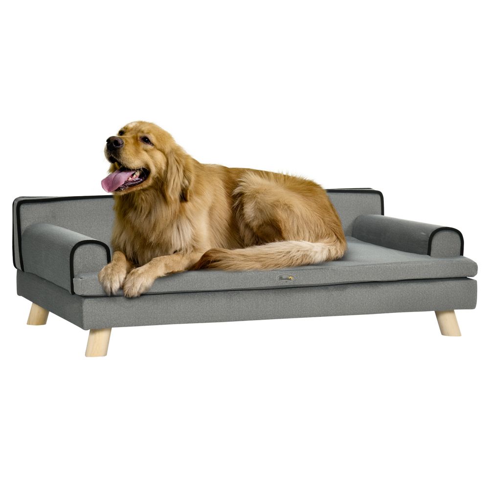Pet sofa for large, medium dogs, with wooden legs, water-resistant fabric - Grey (PawHut)
