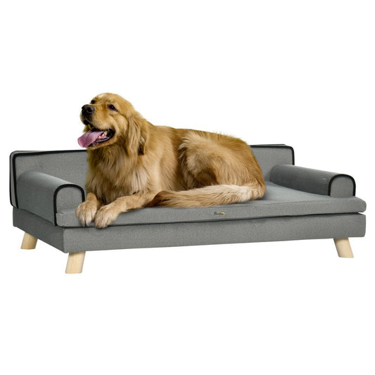 Pet sofa for large, medium dogs, with wooden legs, water-resistant fabric - Grey (PawHut)