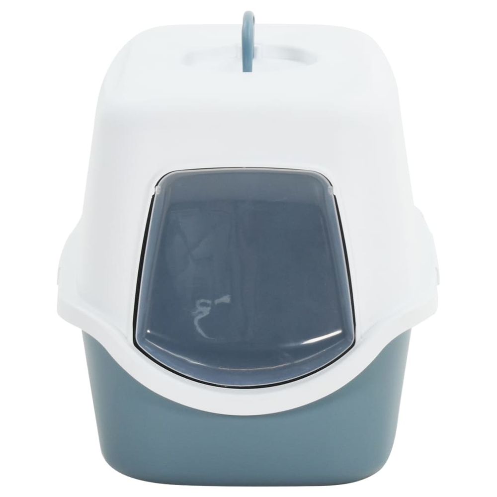 Cat litter tray with cover white and blue