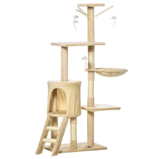 Cat Tree Kitty Activity Centre Condo Scratching Post with Toys Beige 131cm