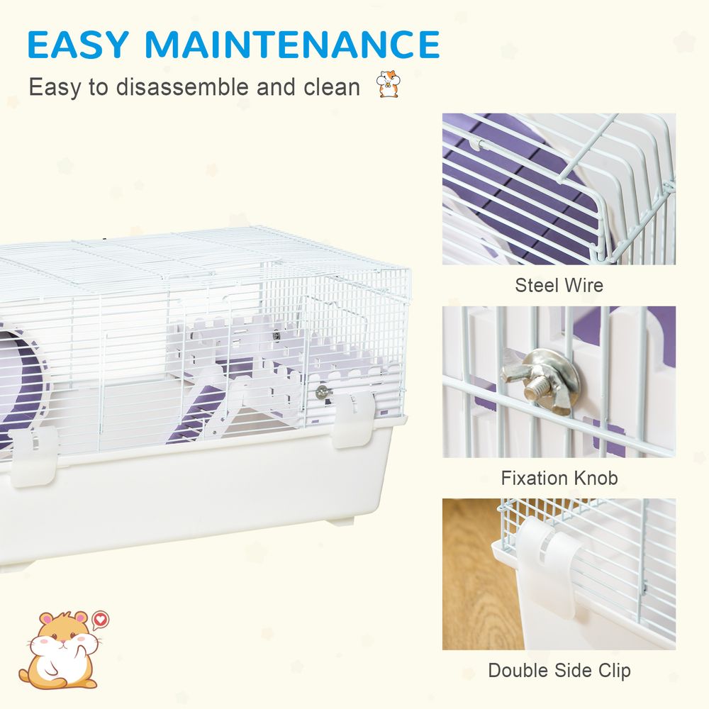 Two-tier hamster cage gerbil haven with exercise wheel, water bottle, ladder - white