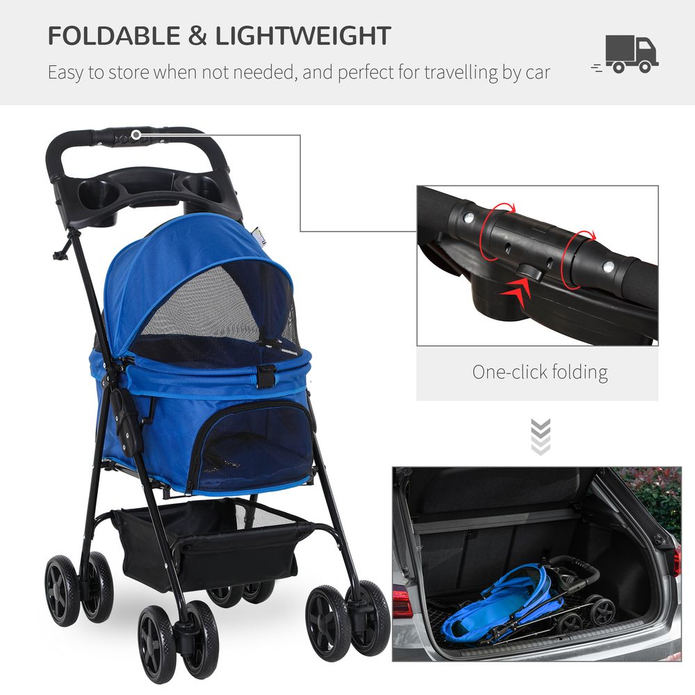 PawHut Pet stroller foldable travel carriage with brake, basket and adjustable canopy