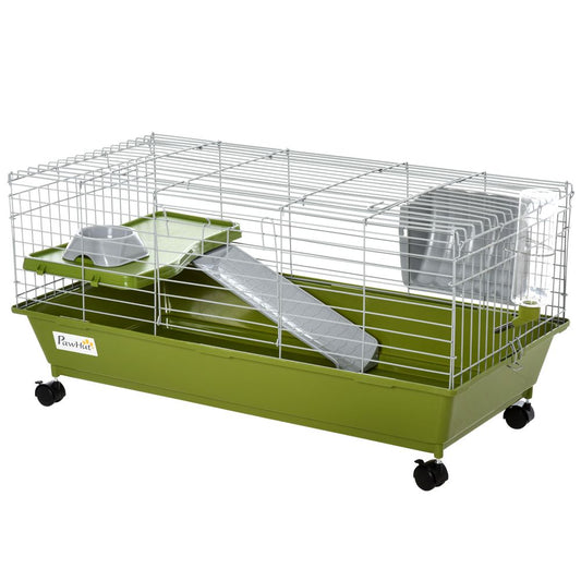 PawHut 89cm Small Animal Home Cage for Rabbit Ferret Chinchilla w/ Wheels Green