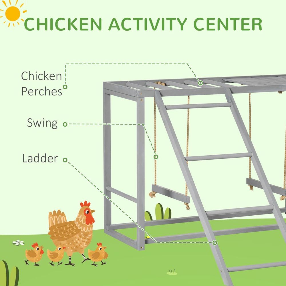 PawHut chicken activity play chicken coop with swing set for 3-4 birds, grey