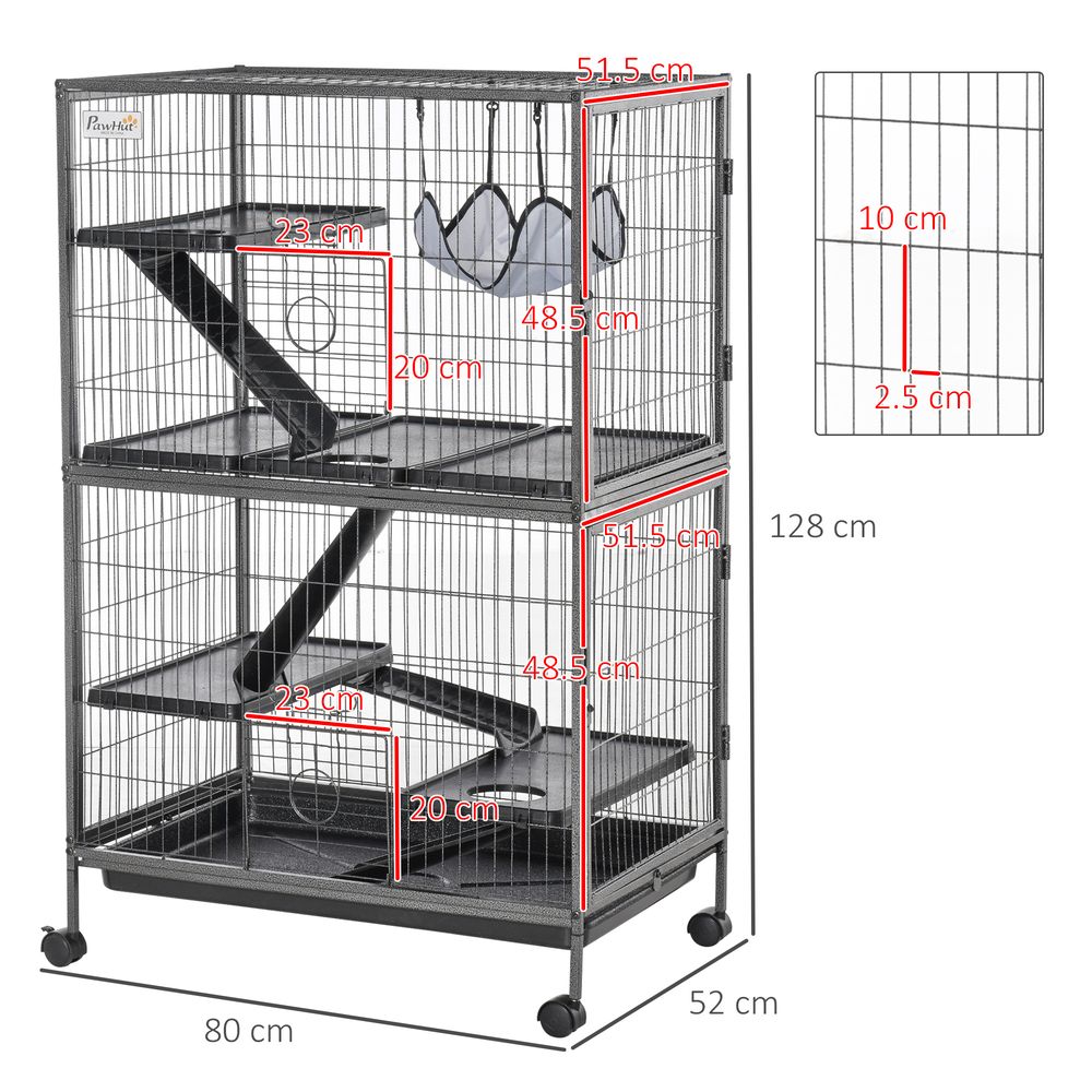 Cage with hammock for small pet animal, ferret, chinchilla, kitten house with tray and wheels