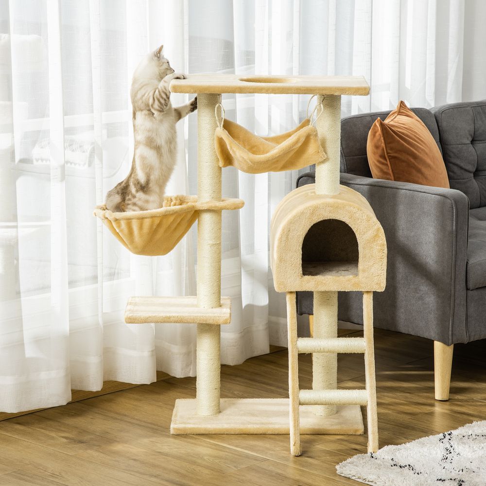 PawHut Cat tree for indoor cats scratching post with hammock house bed_basket