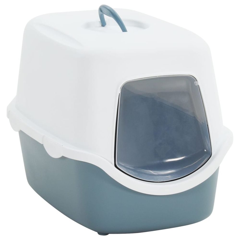 Cat litter tray with cover white and blue