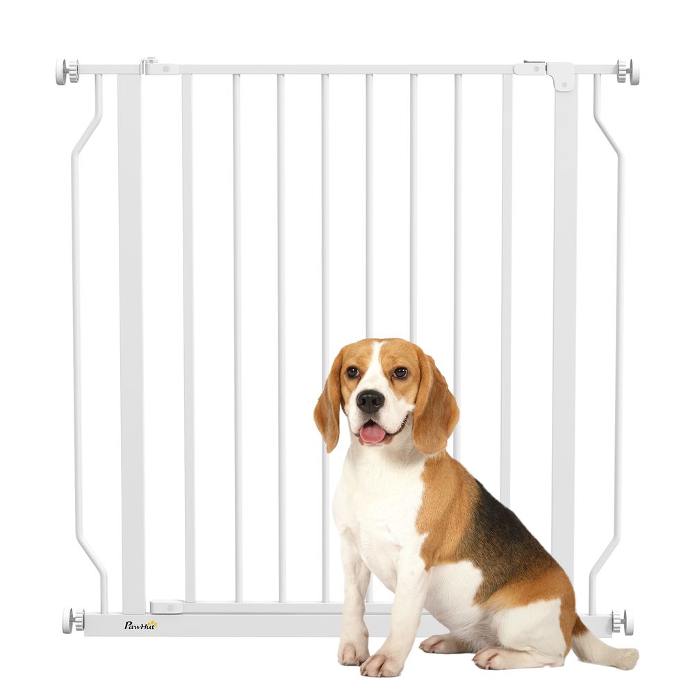 PawHut wide dog stair gate with door pressure fit, 75-85W cm - White
