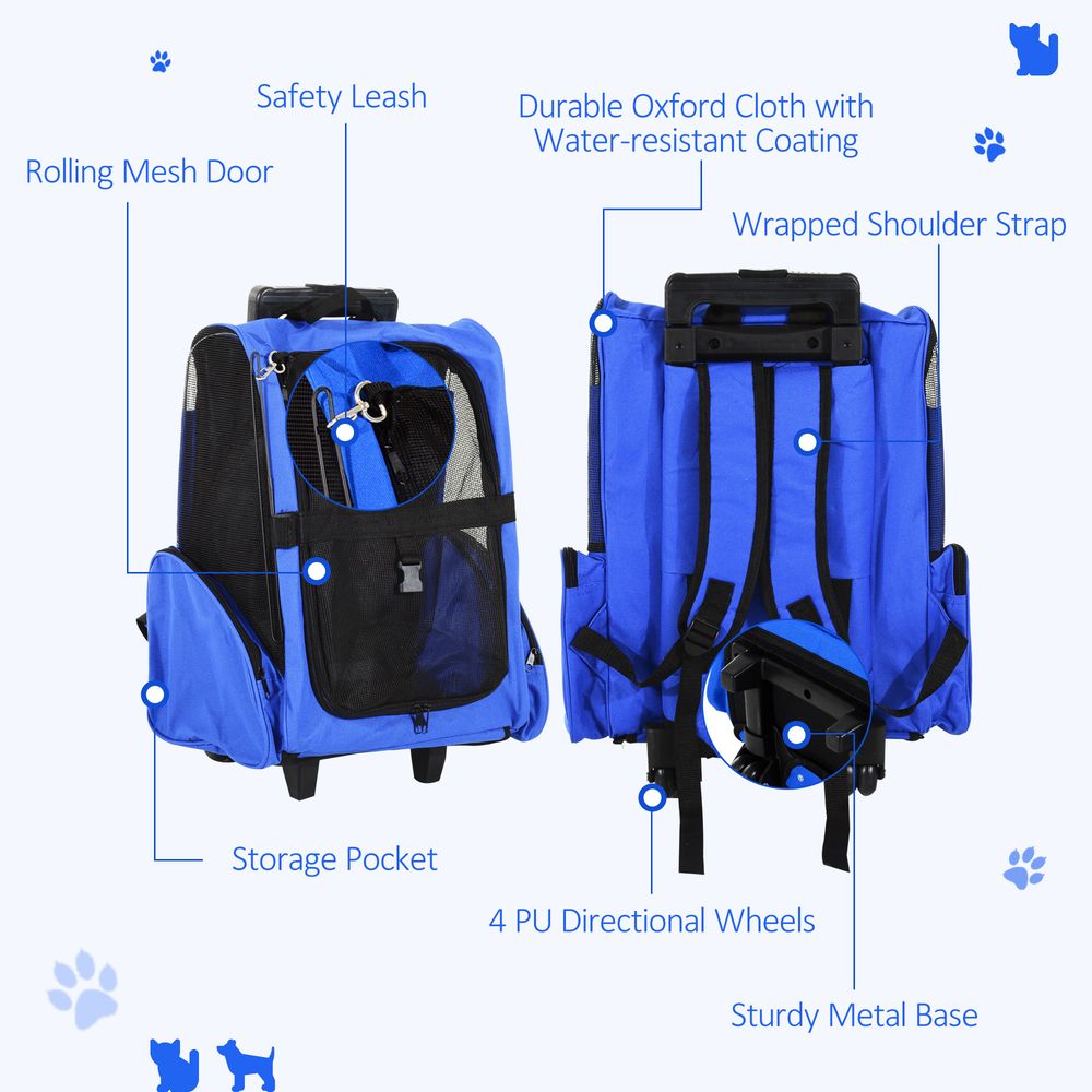 2-in-1 Pet travel backpack bag or trolley for cat puppy dog carrier with trolley and telescopic handle and wheels