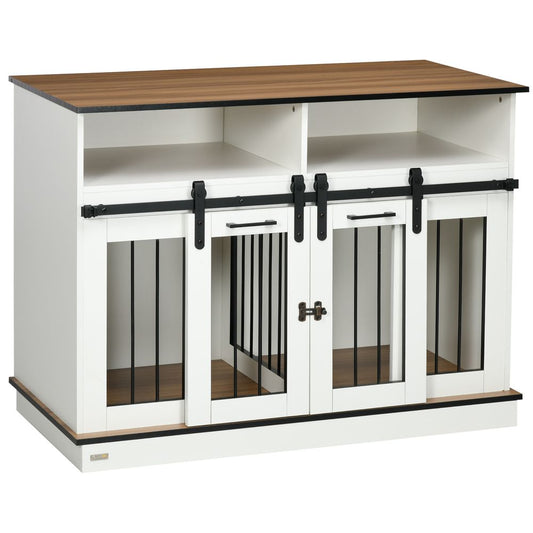 Dog crate furniture for small and large dogs with movable divider