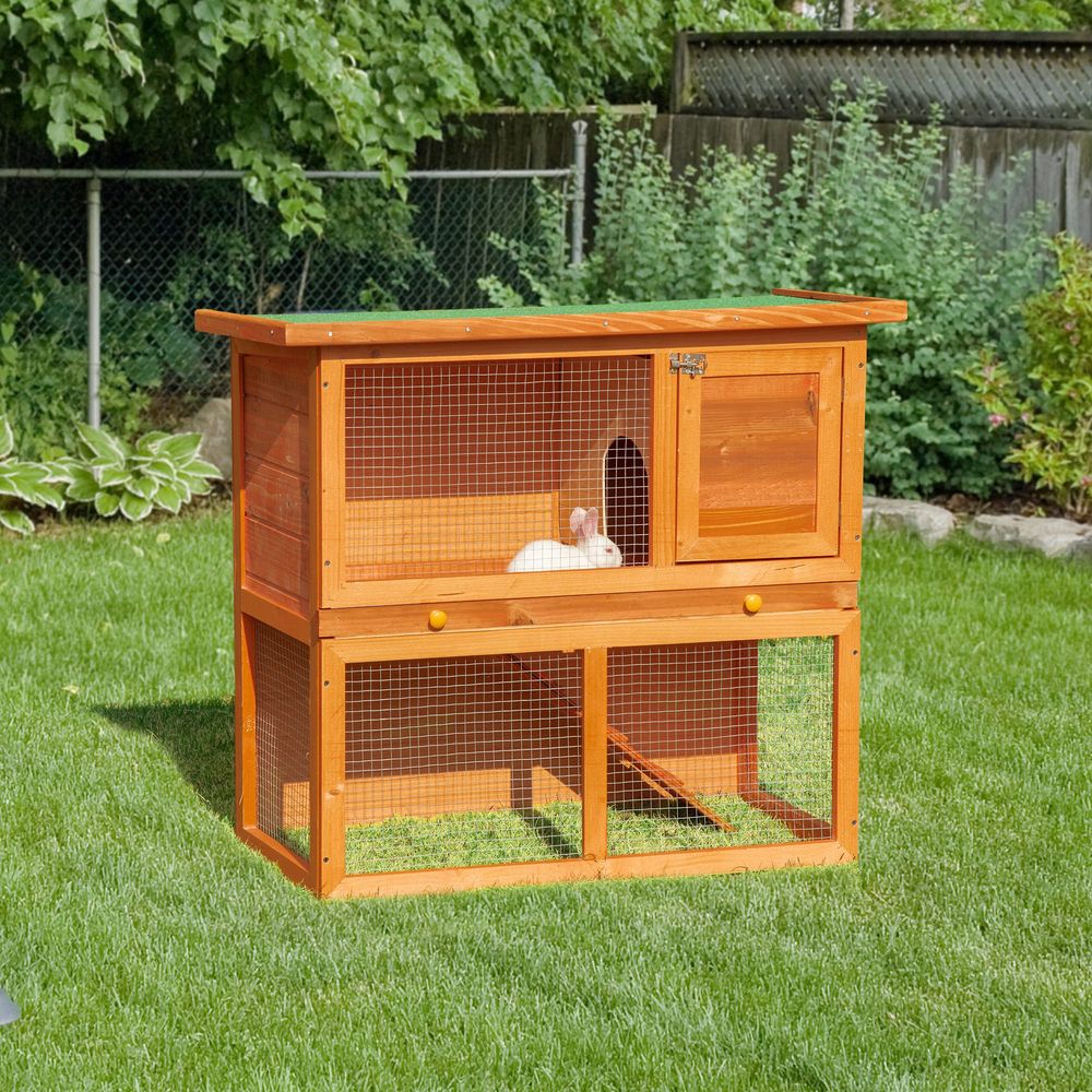 2-tier small wooden hutch for rabbit or small animal, bunnies house outdoor garden, backyard - 2 Sizes