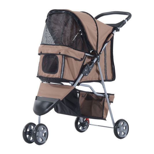 Pawhut pet stroller pushchair carrier for cat or puppy with 3 wheels - brown