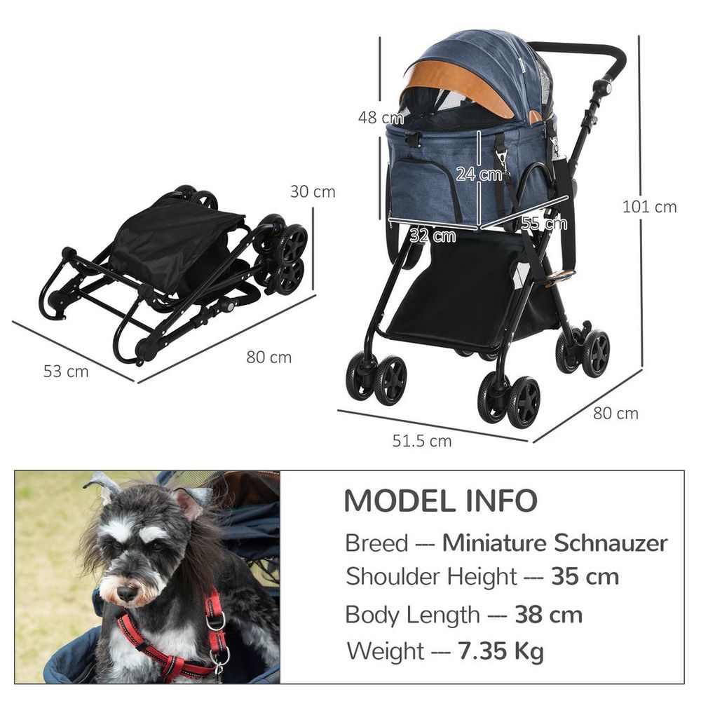 PawHut luxury 2-in-1 folding pet stroller with removable carrier and adjustable canopy bag with brake