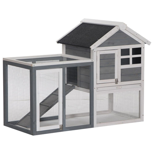 PawHut 122cm Wooden rabbit bunny hutch cage, pet house with tray ladder and run