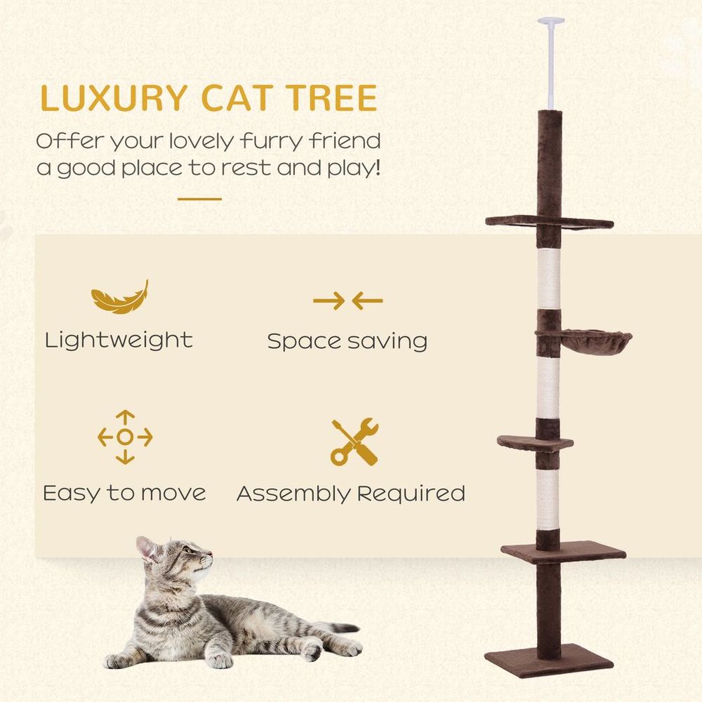 PawHut - Floor to ceiling cat tree for indoor cats 5-tier kitty tower - Brown