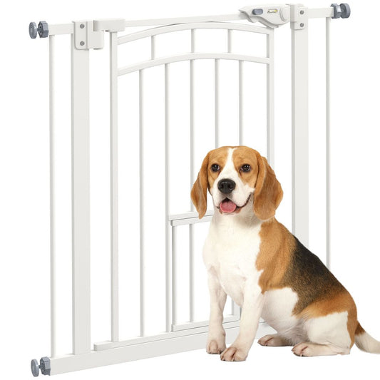 PawHut pressure fit, safety gate dog gate with small cat door opening, 74-80cm