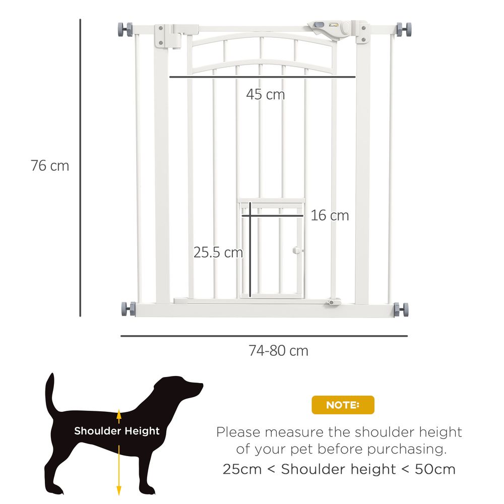 PawHut pressure fit, safety gate dog gate with small cat door opening, 74-80cm