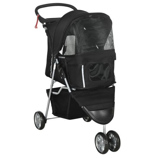 Pet stroller pushchair carrier for cat or small puppy (max weight 10Lg) with 3 wheels  - Black