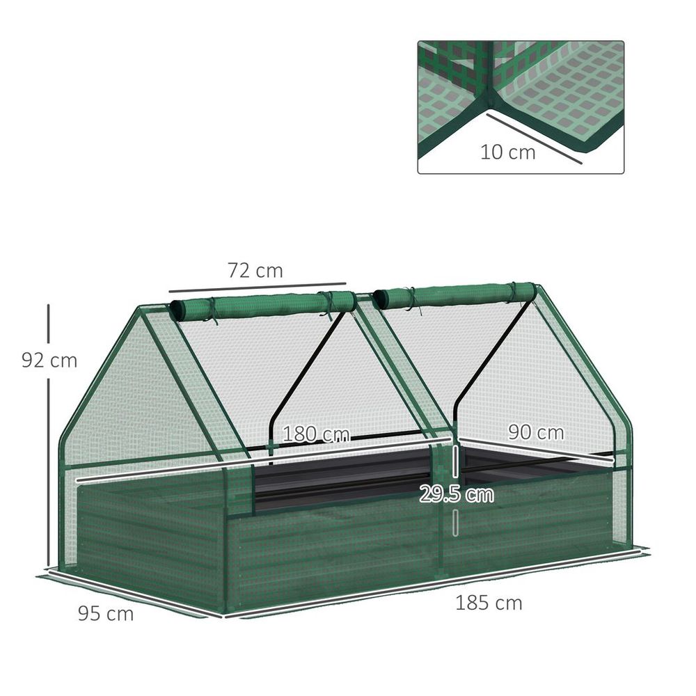 Outsunny Raised Garden Bed Planter Box with Greenhouse, Green and Dark Grey