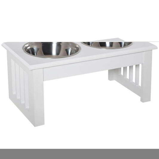 Pet feeder raised elevated stainless steel bowls stand food water white small