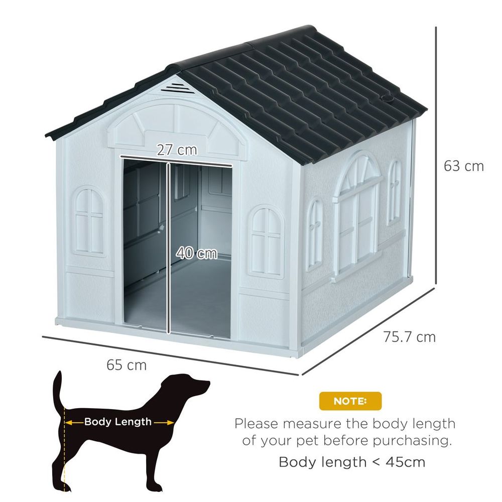 PawHut weather-resistant dog house, puppy shelter for medium dogs - Grey