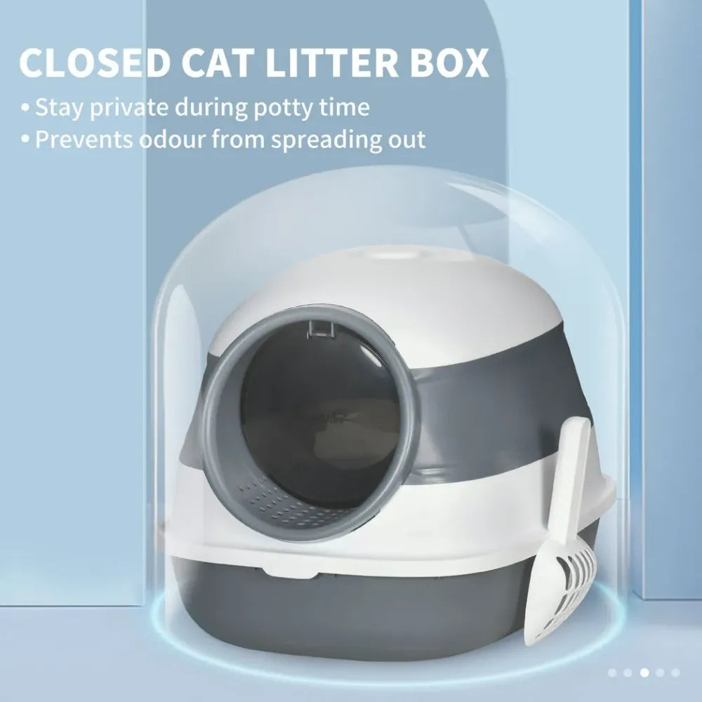 Cat litter tray with lid, hooded cat litter box with high side, deodorant, scoop