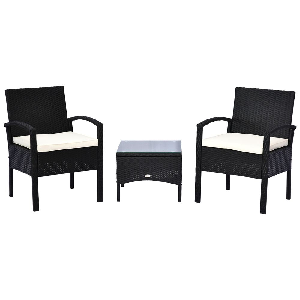 Outsunny 2 Seater Rattan Bistro Set, Steel-Black