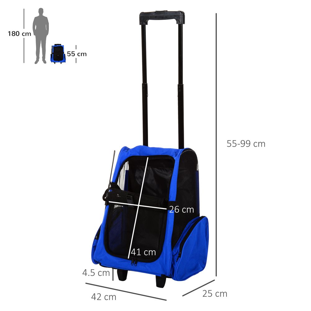 2-in-1 Pet travel backpack bag or trolley for cat puppy dog carrier with trolley and telescopic handle and wheels