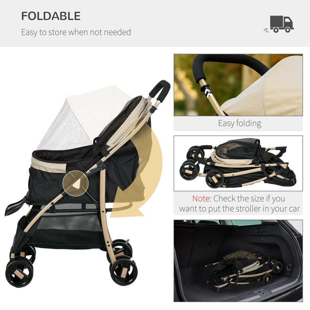 PawHut Pet Stroller for XS and S Dogs with Rain Cover - Khaki