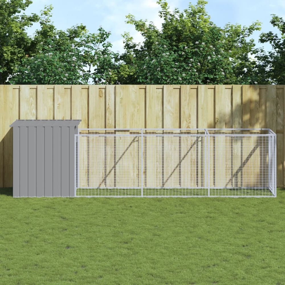 vidaXL Dog house with run - light grey 110x405x110 cm galvanised steel