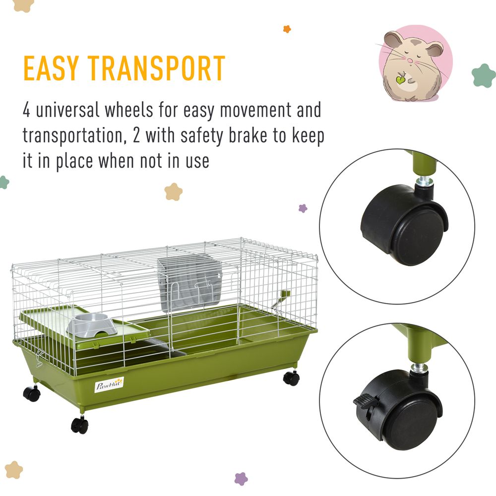 PawHut 89cm Small Animal Home Cage for Rabbit Ferret Chinchilla w/ Wheels Green