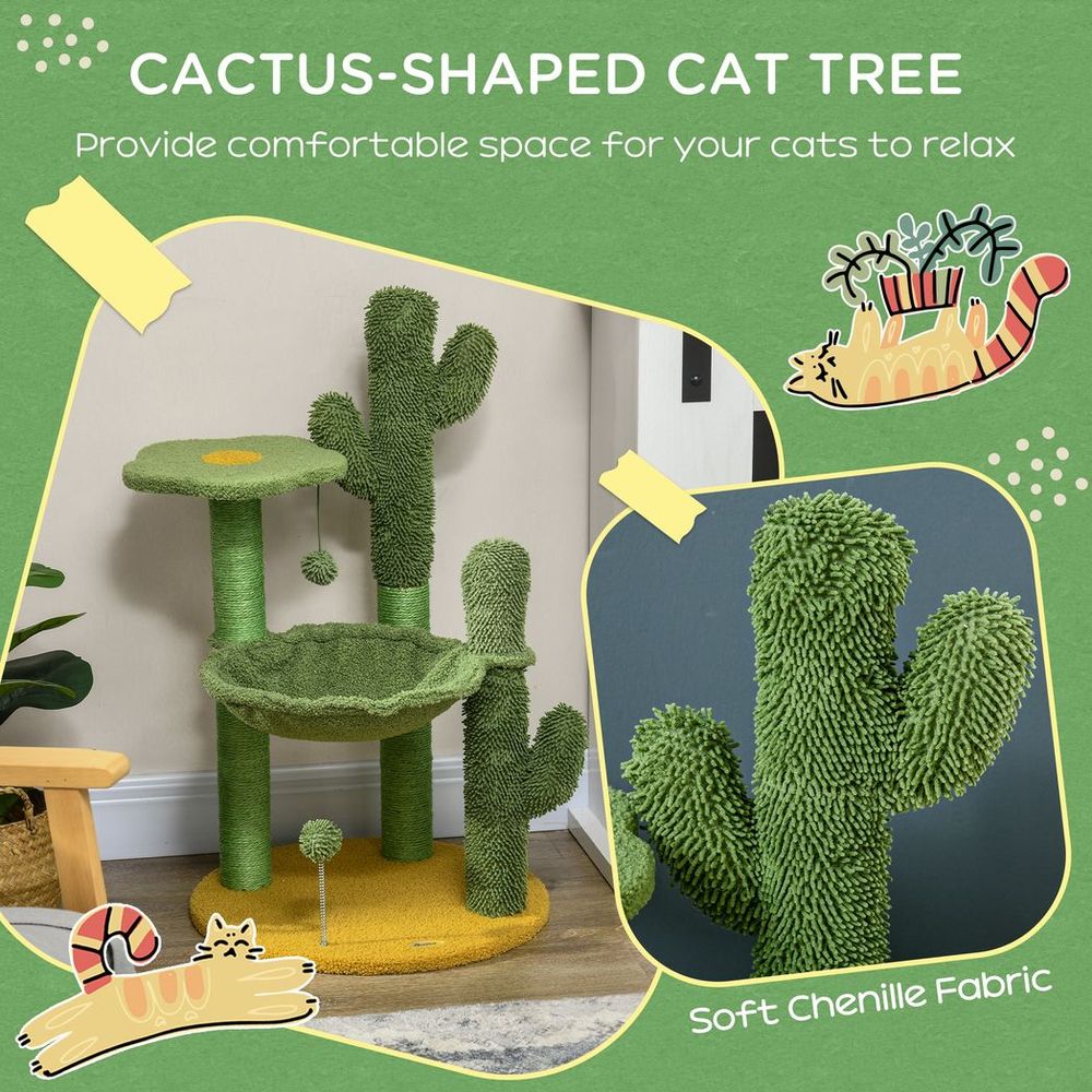 PawHut Cat cactus tree for indoor cats, modern tower with hammock - Green