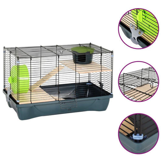vidaXL Hamster cage grey 58 x 32 x 36 cm polypropylene and metal