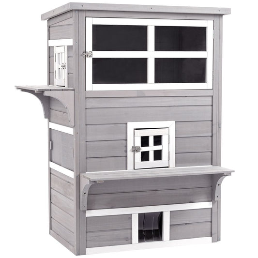 PawHut 3-tier wooden cat, kitten shelter for indoor or outdoor use - Grey