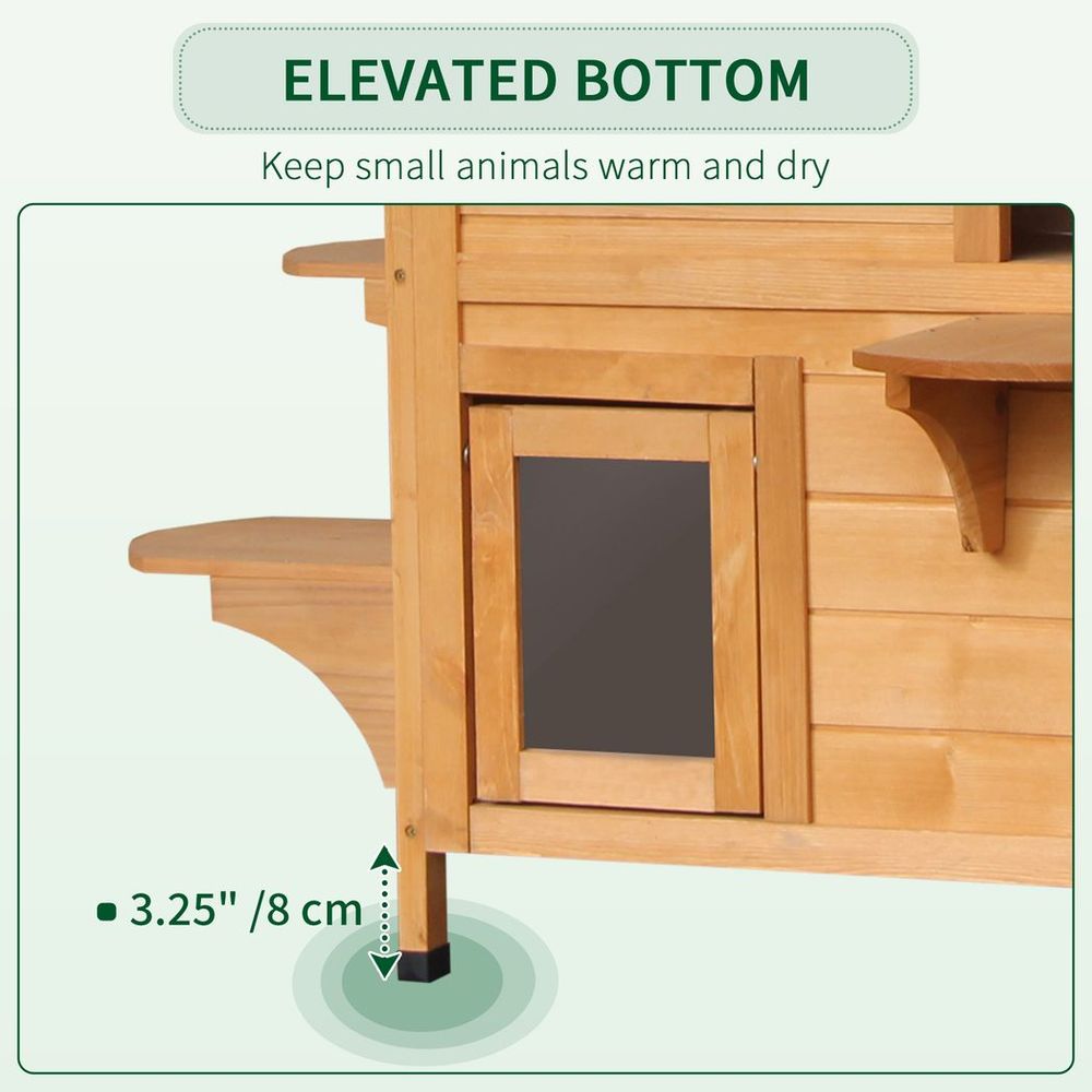 Wooden pet cat house cave shelter condos outdoor natural wood finish