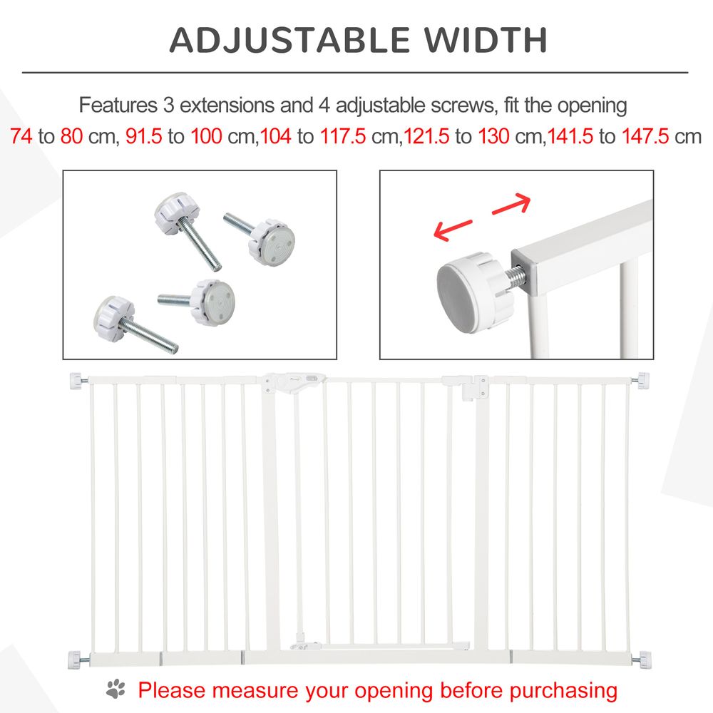 PawHut adjustable safety gate with three extensions and four adjustable screws - White