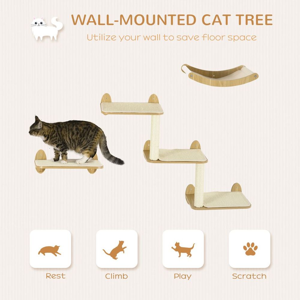 PawHut 3Pcs wall mounted cat tree climbing shelf set scratching post