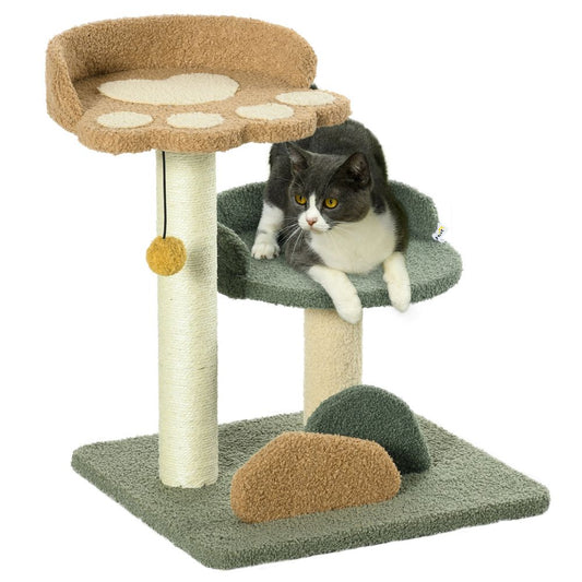 52cm Cat tree for indoor cats, scratching posts with two beds, toy ball