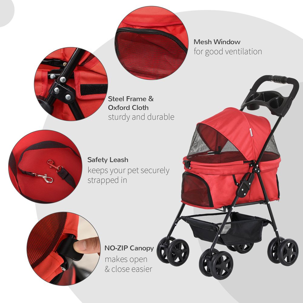 PawHut Pet stroller foldable travel carriage with brakes, 360 degree wheels and basket