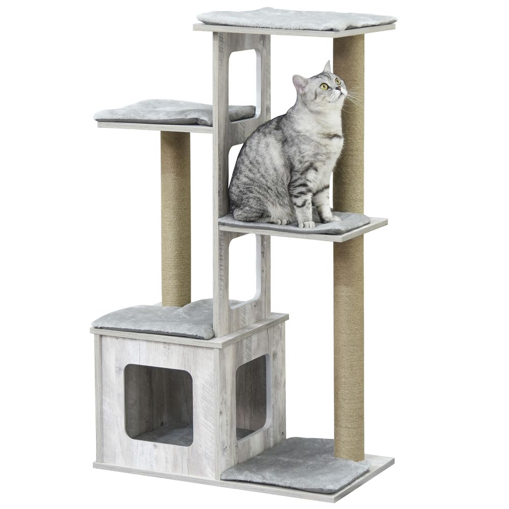PawHut 114cm Cat tree tower climbing frame with scratching posts cat house - Grey