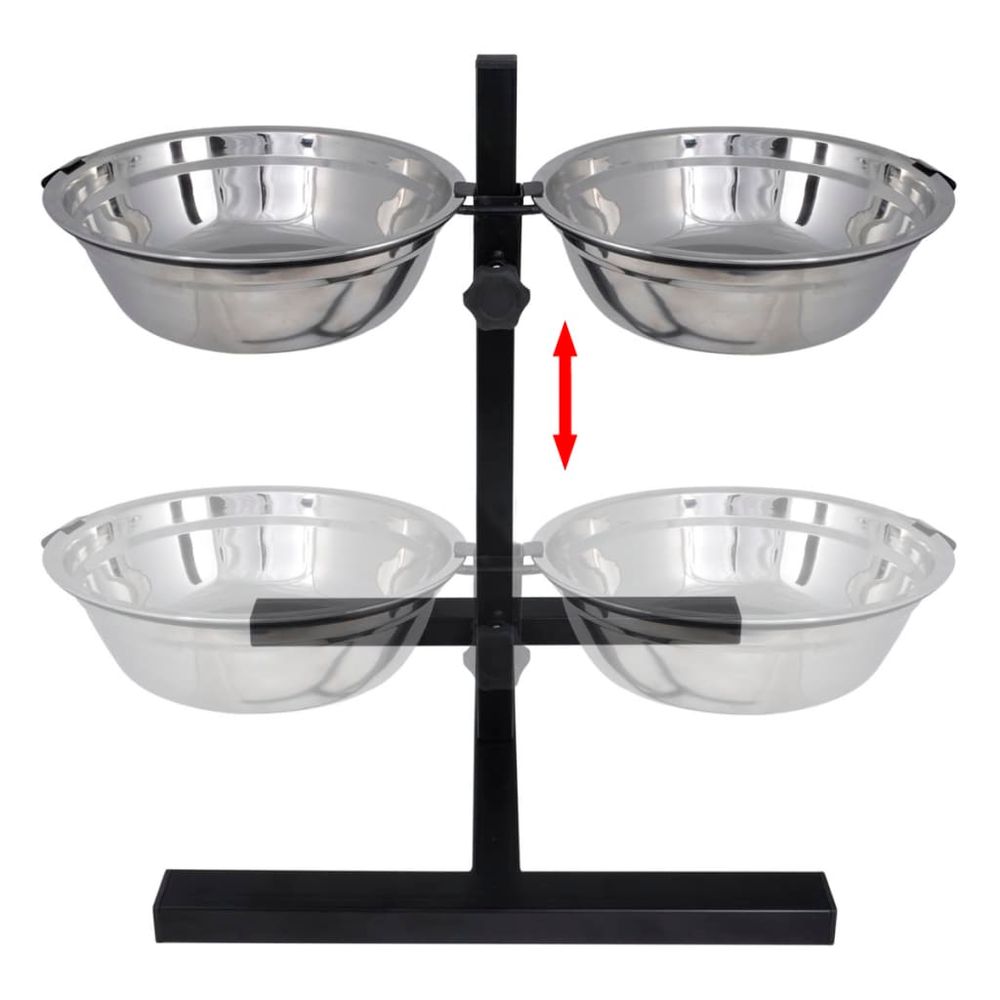 Adjustable pet dog feeding stand diner - 2 x 4.1 L stainless steel bowls