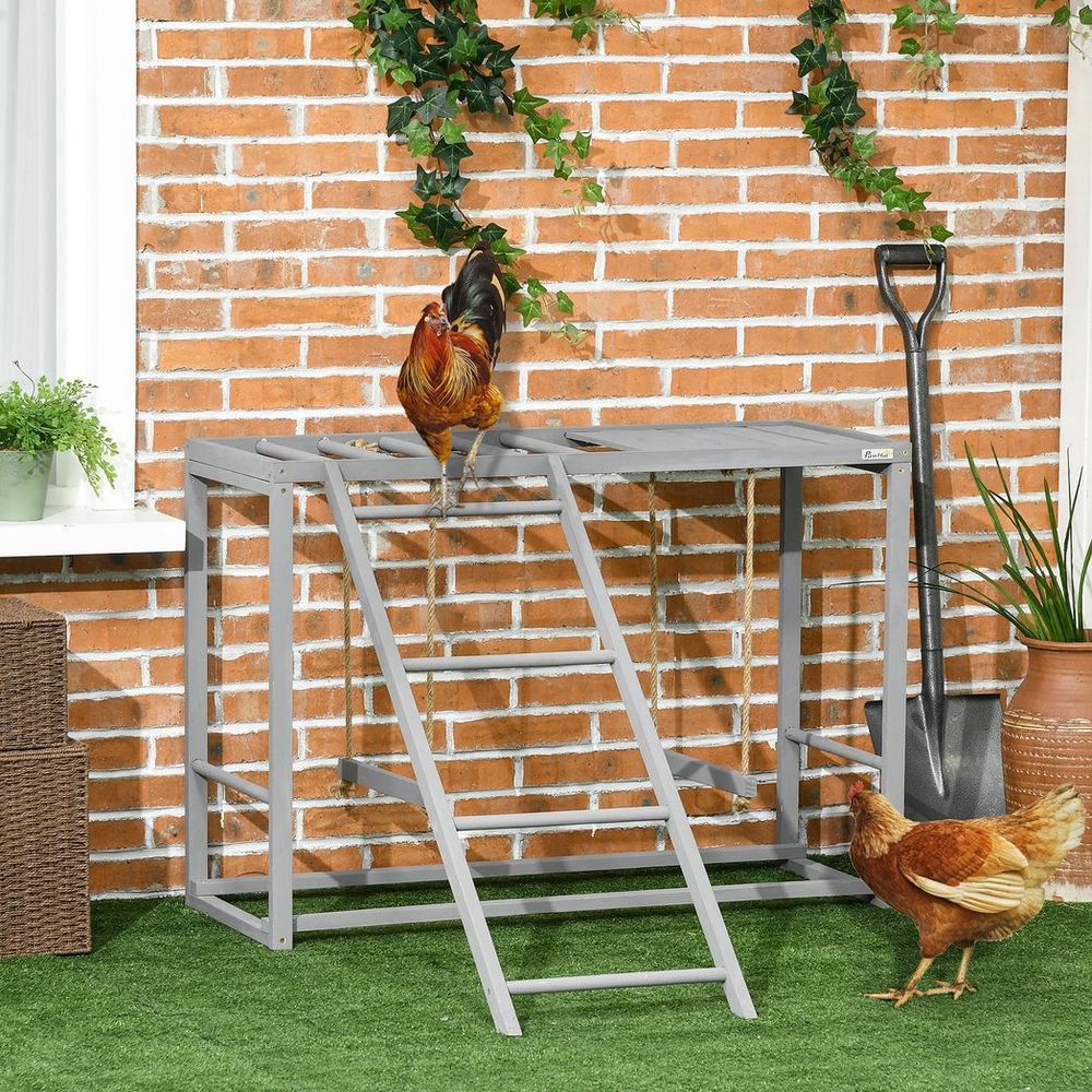 PawHut chicken activity play chicken coop with swing set for 3-4 birds, grey