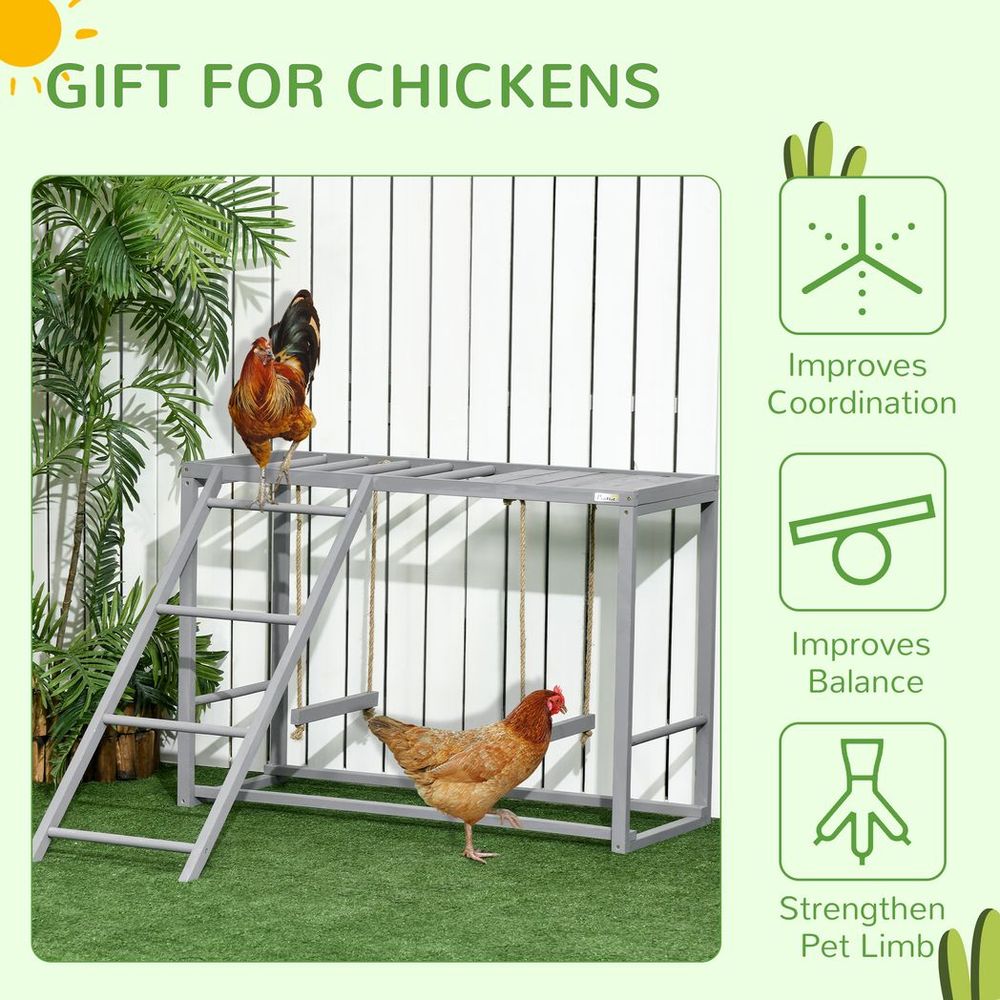 PawHut chicken activity play chicken coop with swing set for 3-4 birds, grey