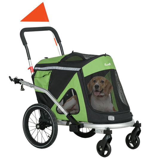 PawHut 2 in 1 dog bike trailer, foldable dog stroller for medium dogs - Green