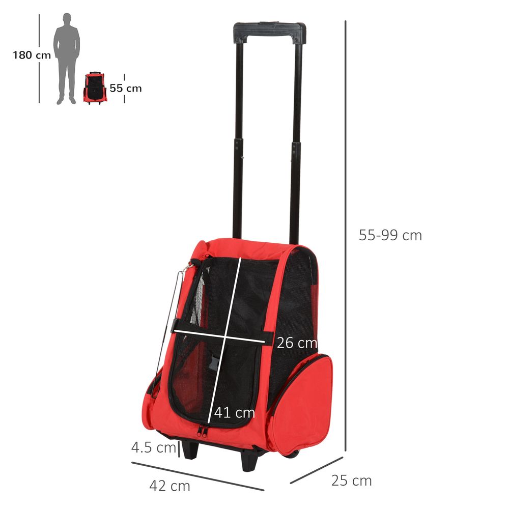 Pet 1-in-1 travel backpack trolley bag carrier for cat puppy dog with trolley and telescopic handle