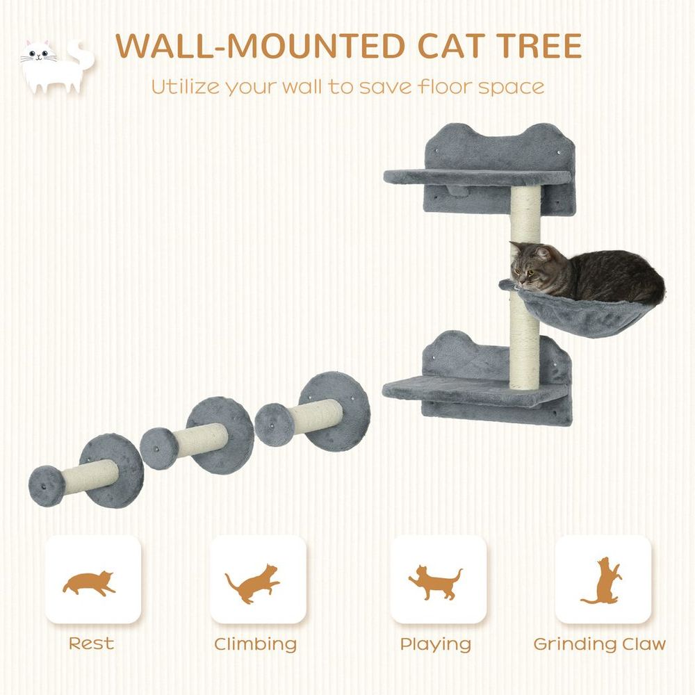 Cat Shelf with scratching post, wall-mounted tree for indoor cat - Grey