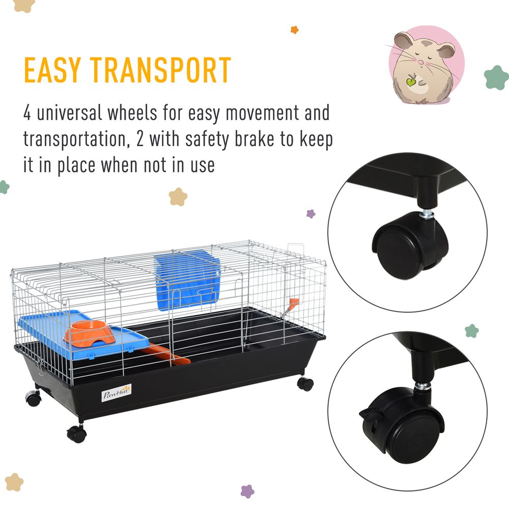 PawHut 89cm Small animal home cage for small rabbit, ferret chinchilla with wheels - Black